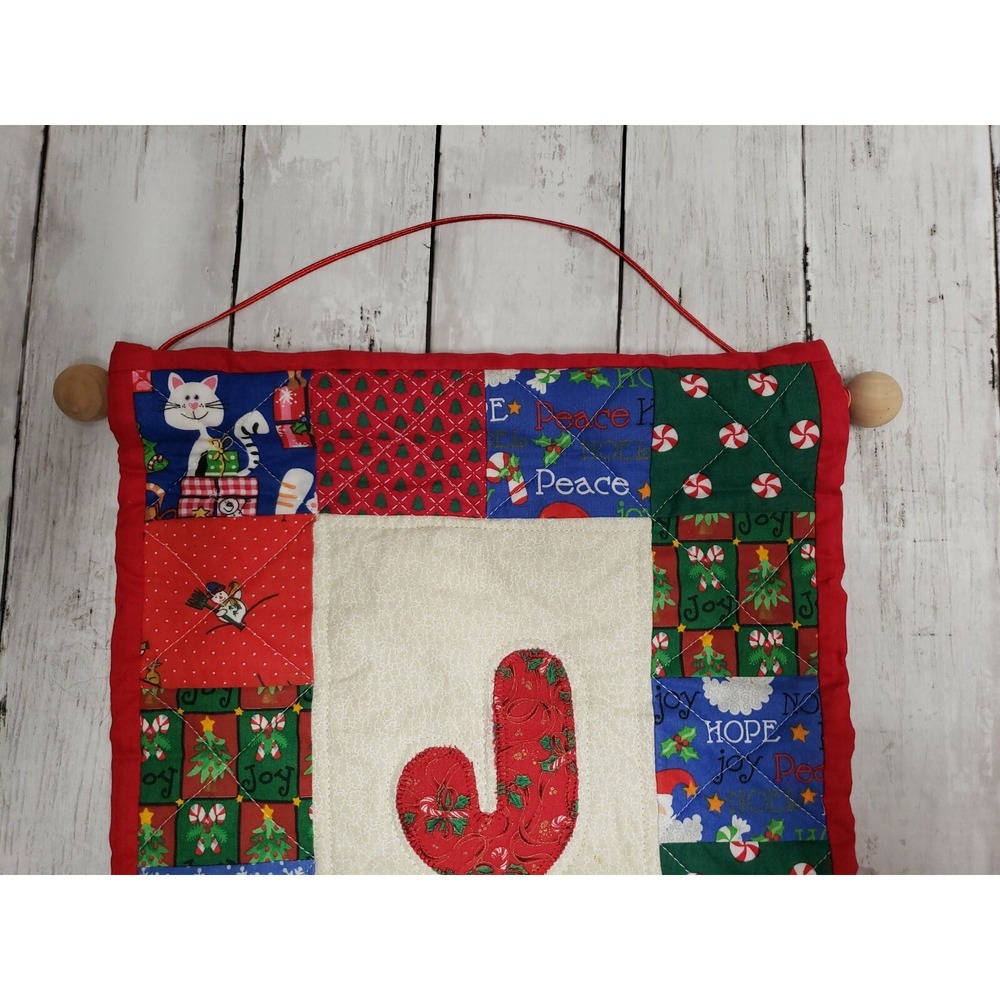 Quilted Joy Wall Hanging Handmade Christmas made 2009 12x23 - Picture 4 of 6